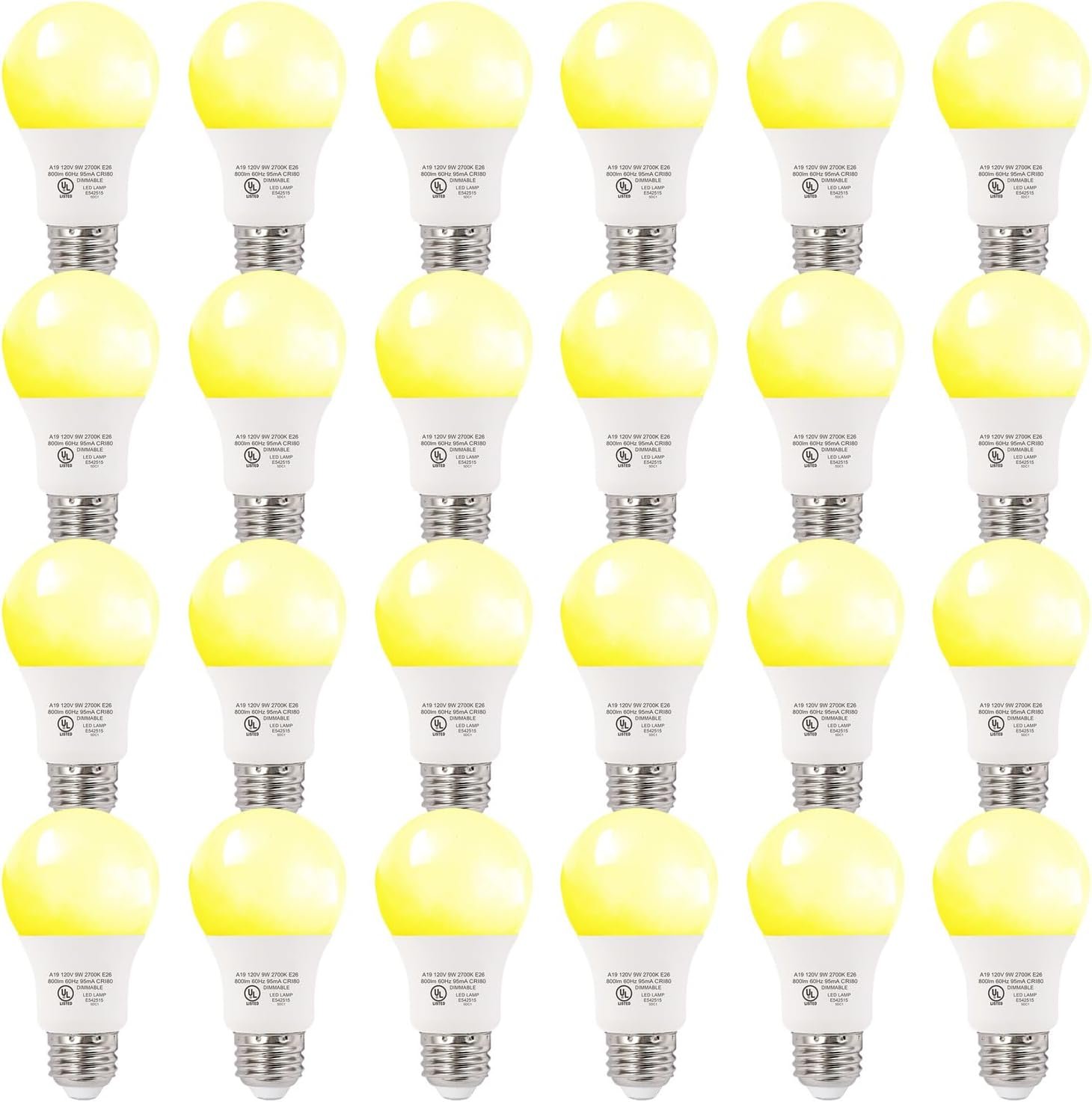 24-Pack Soft White LED Bulbs - Perfect for Bedroom & Living Area, 60W Equivalent, 2700K, 9W, 15000-Hour Lifespan, E26 Socket
