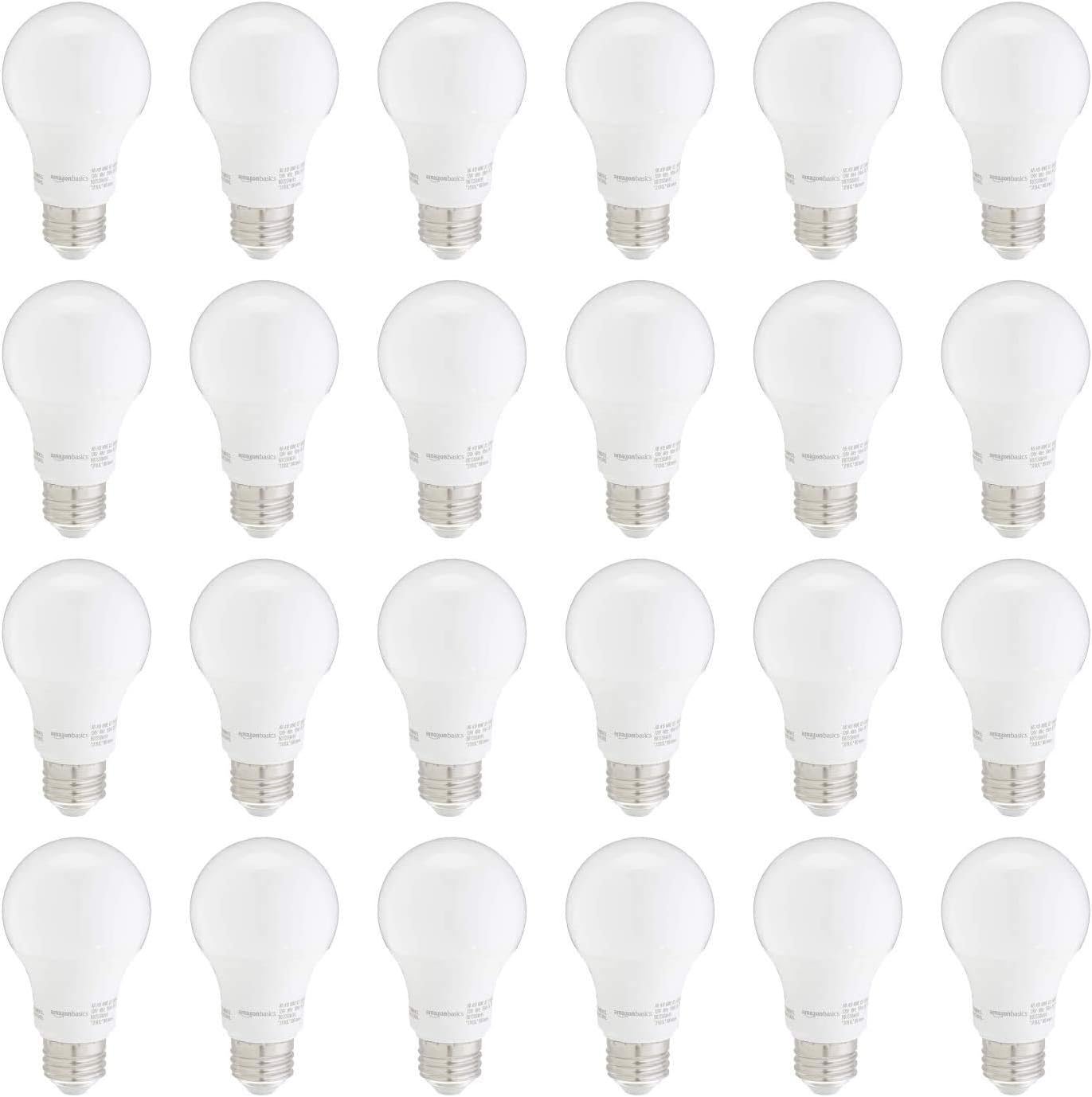 Amazon Basics A19 LED Light Bulbs 60 Watt Equivalent, Warm White (3000K), Energy Efficient 9W, Non-Dimmable, 10,000 Hour Lifetime, 24 Count (Pack of 1)