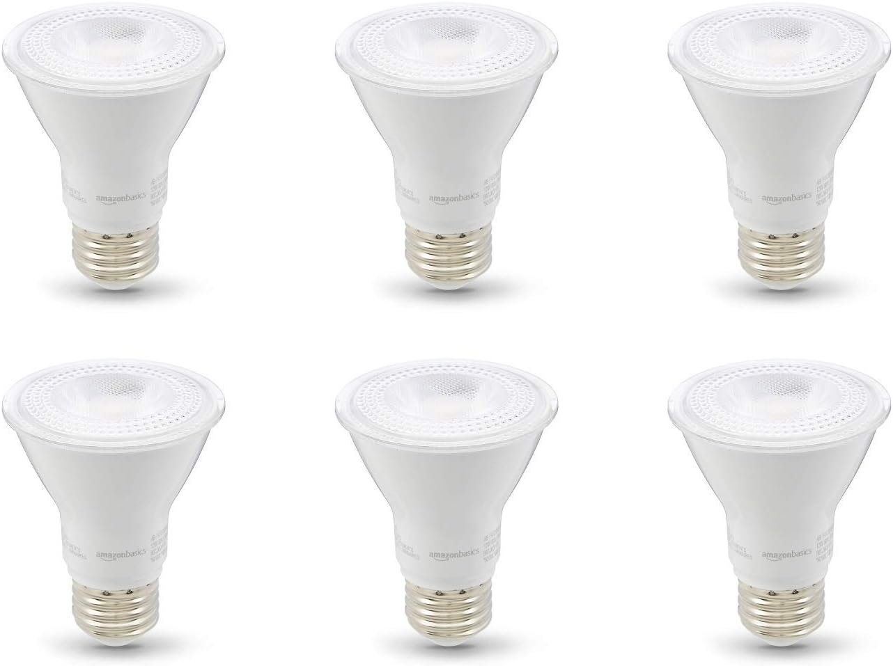 Amazon Basics PAR20 LED Light Bulb, 50 Watt Equivalent, Energy Efficient 7W, E26 Standard Base, Warm White 3000K, Dimmable, 10,000 Hour Lifetime , 6-Pack